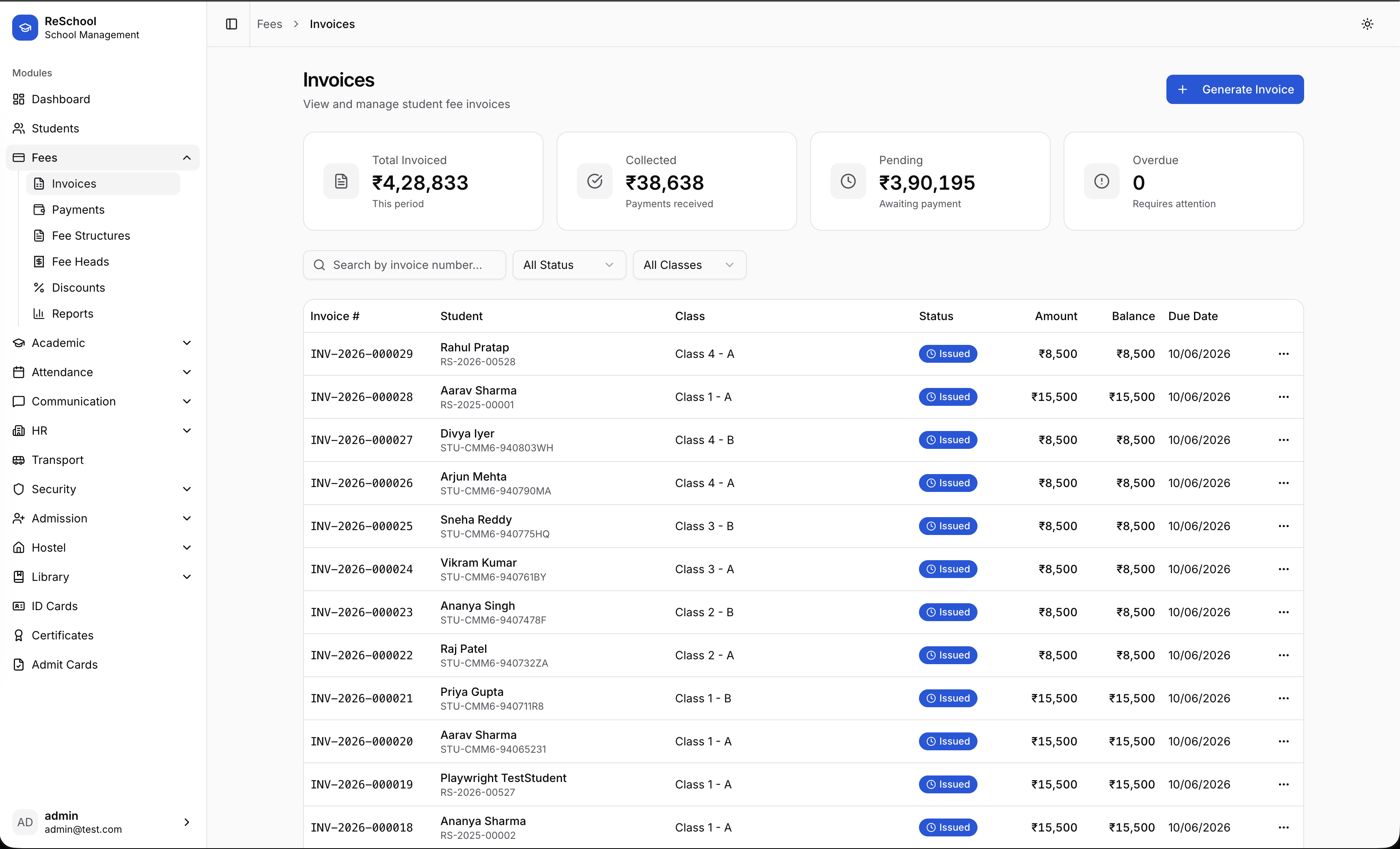 Fee management reports